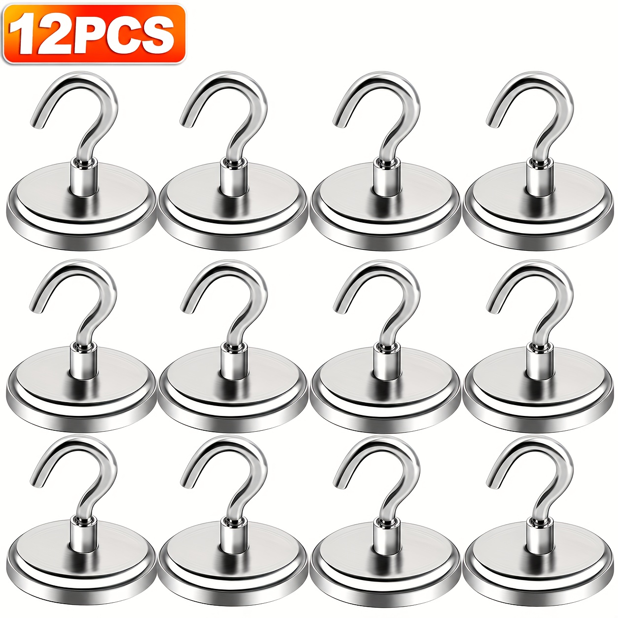 TEMU Modern 100 Lb Heavy-duty Magnetic Hooks, Suitable For Home, Kitchen, Workplace, Office - Metal, Wall-mounted, Manual Installation, , 3pcs/12pcs