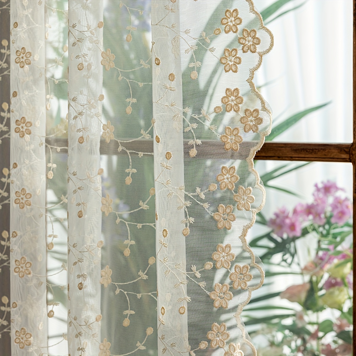 Image of 1panel Rustic Floral Jacquard Curtain, With Top Rod Pocket For Easy Hanging. Living Rooms, Bedrooms, , Kitchens, Window Decor, And More.