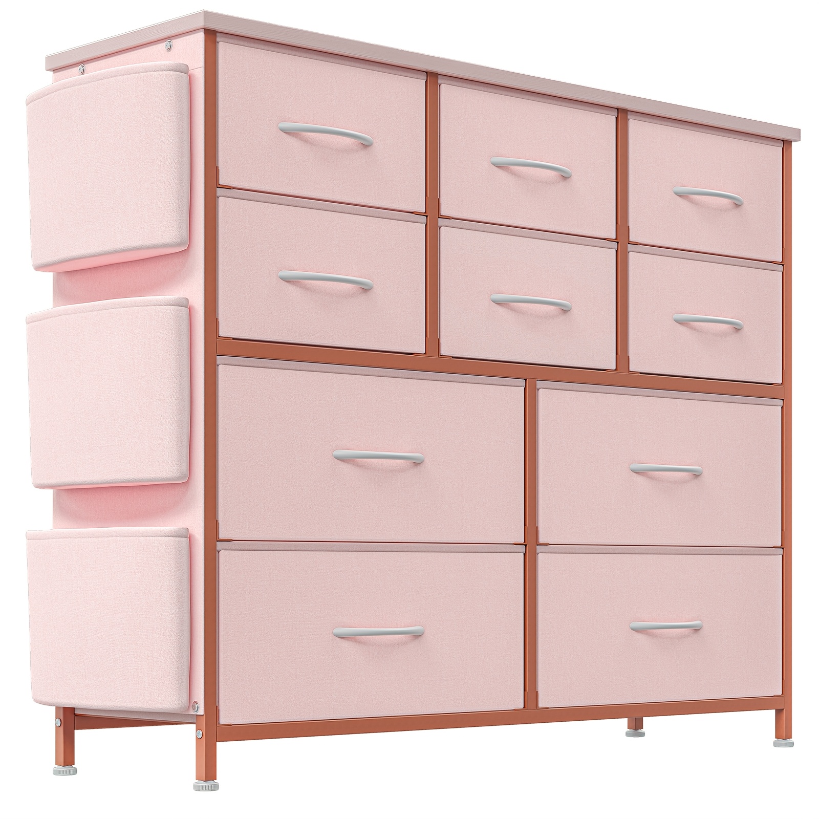 Modern hög byrå med 10 tygfack & 3 sidofickor - Fristående träbyrå lämplig för vardagsrum, sovrum, hall - hög…: retailer-supplied image