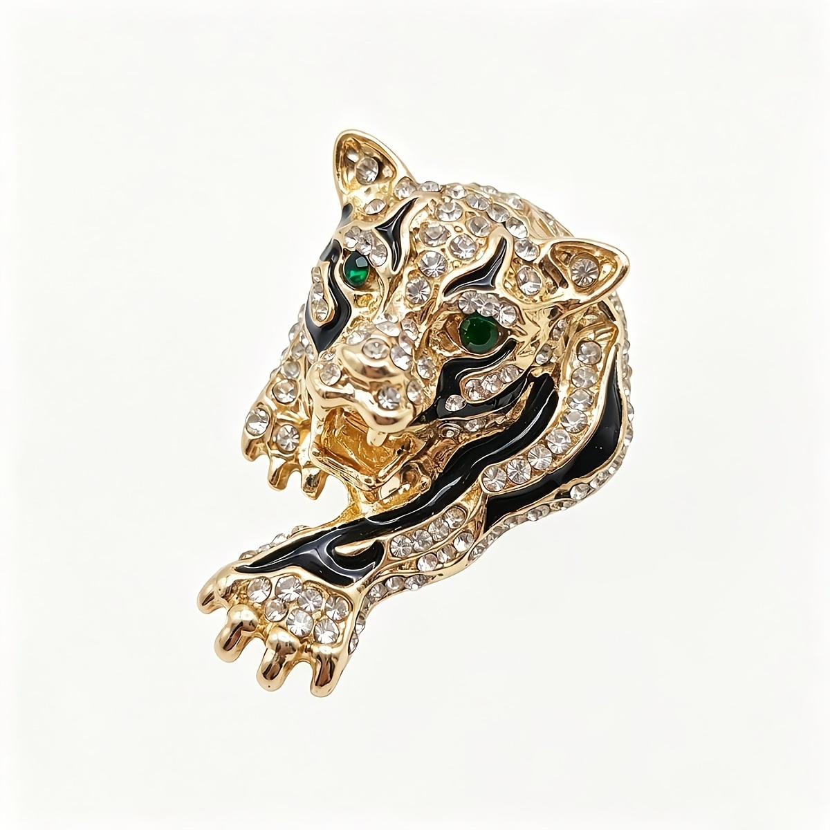 TEMU 1pc, Head Brooch For Men Women, Animal Panther Pin With Crystal Eyes, Vintage Metal Lapel Coat Hat Bag Jewelry