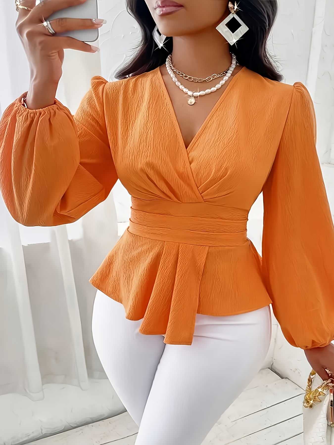 blouse femme taille à col orange Temu Canada