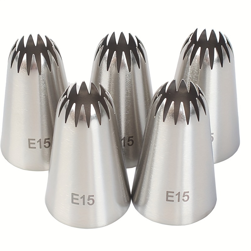 

5pcs/set, 6b Cake Decorating Tips, Stainless Steel Piping Nozzles For Cupcakes, Cookies, And Puff Pastry , Food-grade E15 Icing Tools