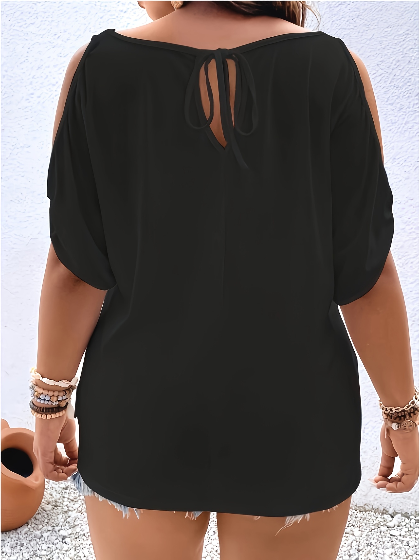 Women's Elegant Off-Shoulder Round Neck T-Shirt - Soft Stretchy Fabric, Solid Color Summer Casual & Formal Wear, Hand Wash Only, Everyday Comfort Tee, Elegant Shirt, Comfortable Fit Shirt