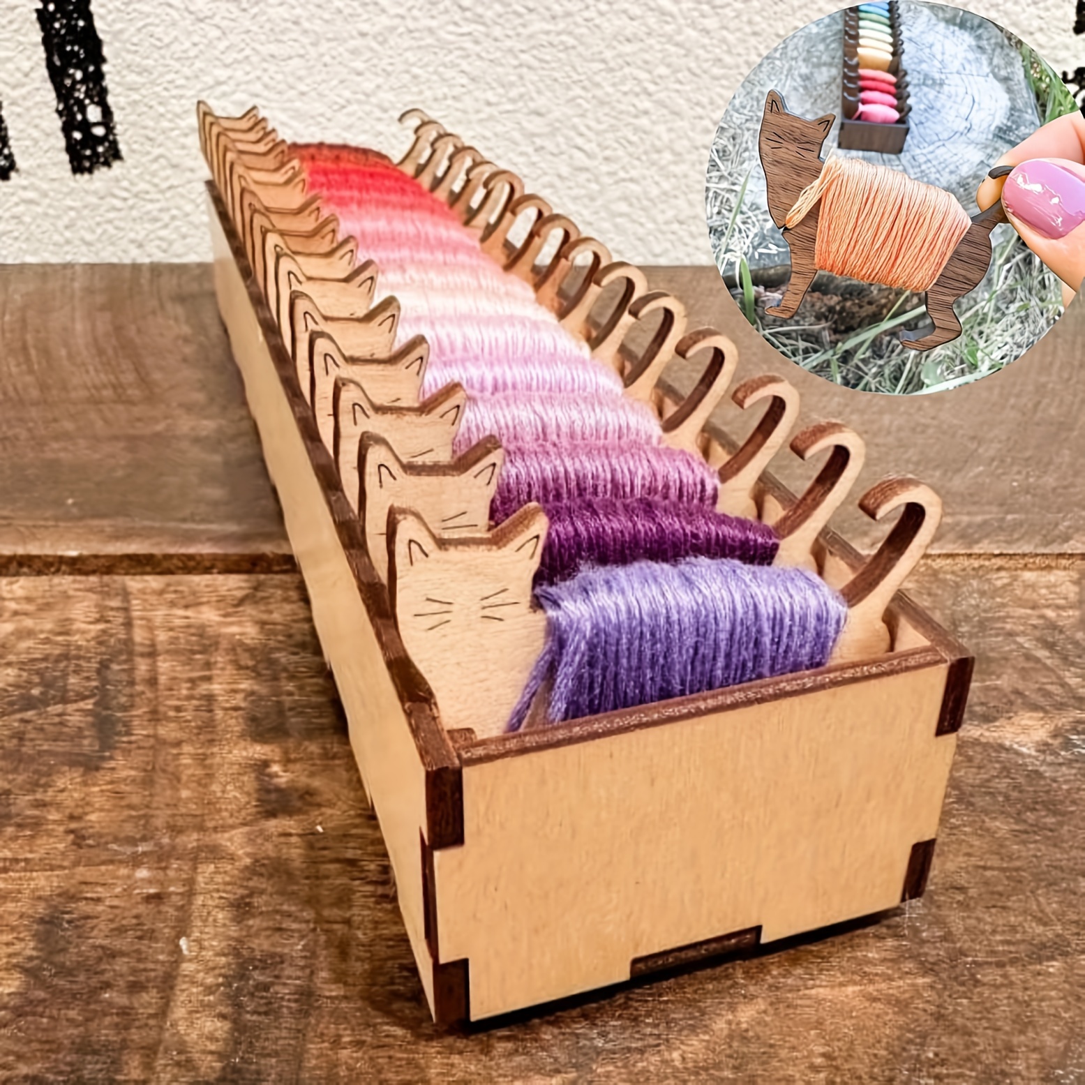 

Charming Wooden Cat Bobbin Organizer Set - Embroidery Floss & Thread Holder, Sewing Storage Solution (assorted Colors)