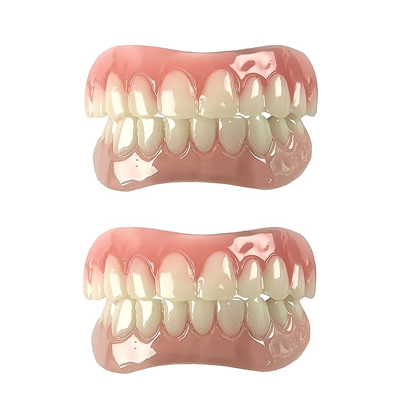 4 pack unisex silicone dentures adjustable soft upper and lower set easy clean   natural looking teeth replacement plastic material