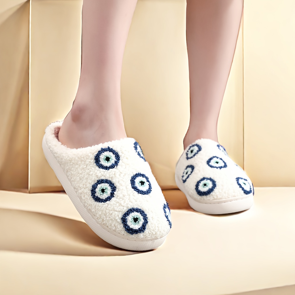 

Demon Eye Pattern Slipeprs, Casual Slip On Plush Lined Shoes, Comfortable Indoor Home Slippers