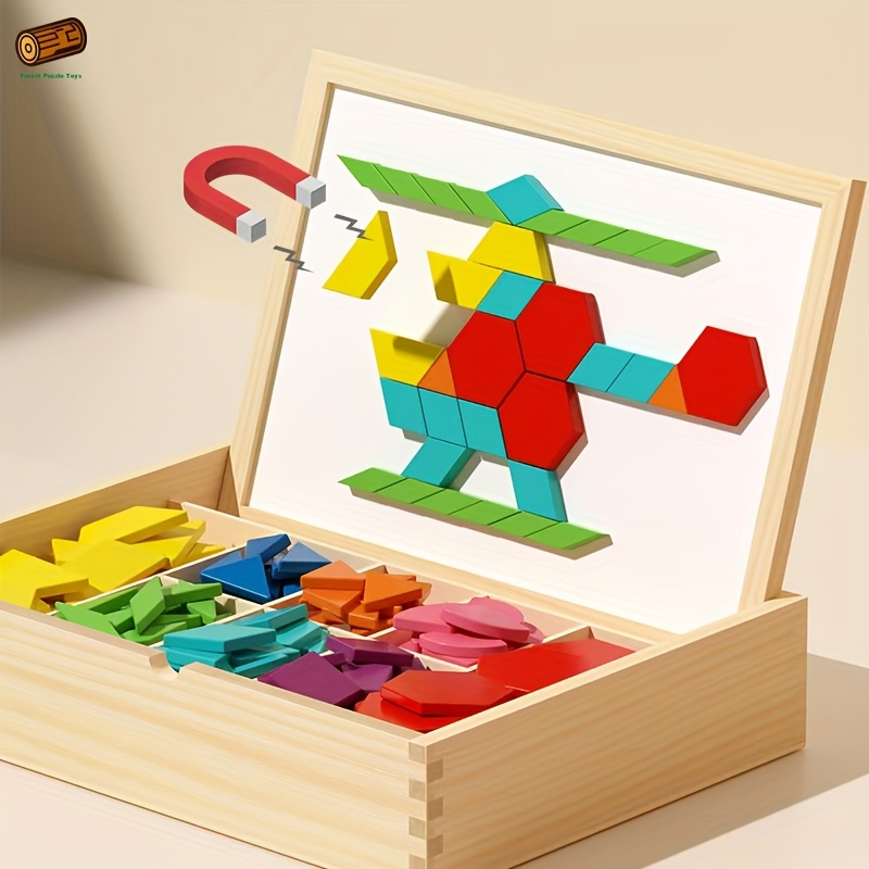 128/180/220/280pcs Creative Magnetic Wooden Puzzle, Jigsaw Puzzle Toys, Educational Interactive Educational Toys, Geometric Figures Cognitive Learning, Birthday Gifts, Holiday Gifts
