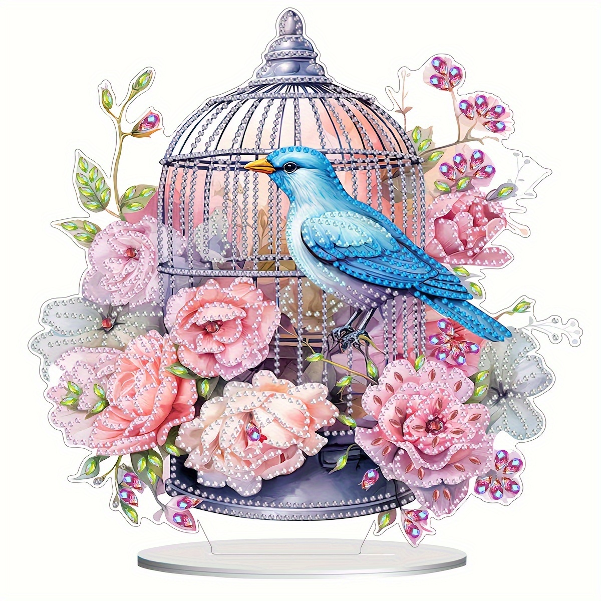 

5d Diy Dual-sided Bird Cage Diamond Painting Kit, Animal Theme Acrylic (pmma) Tabletop Decor With Special Shaped Diamonds, Mosaic Art Craft For Home And Office Desk Decor With Gift Box