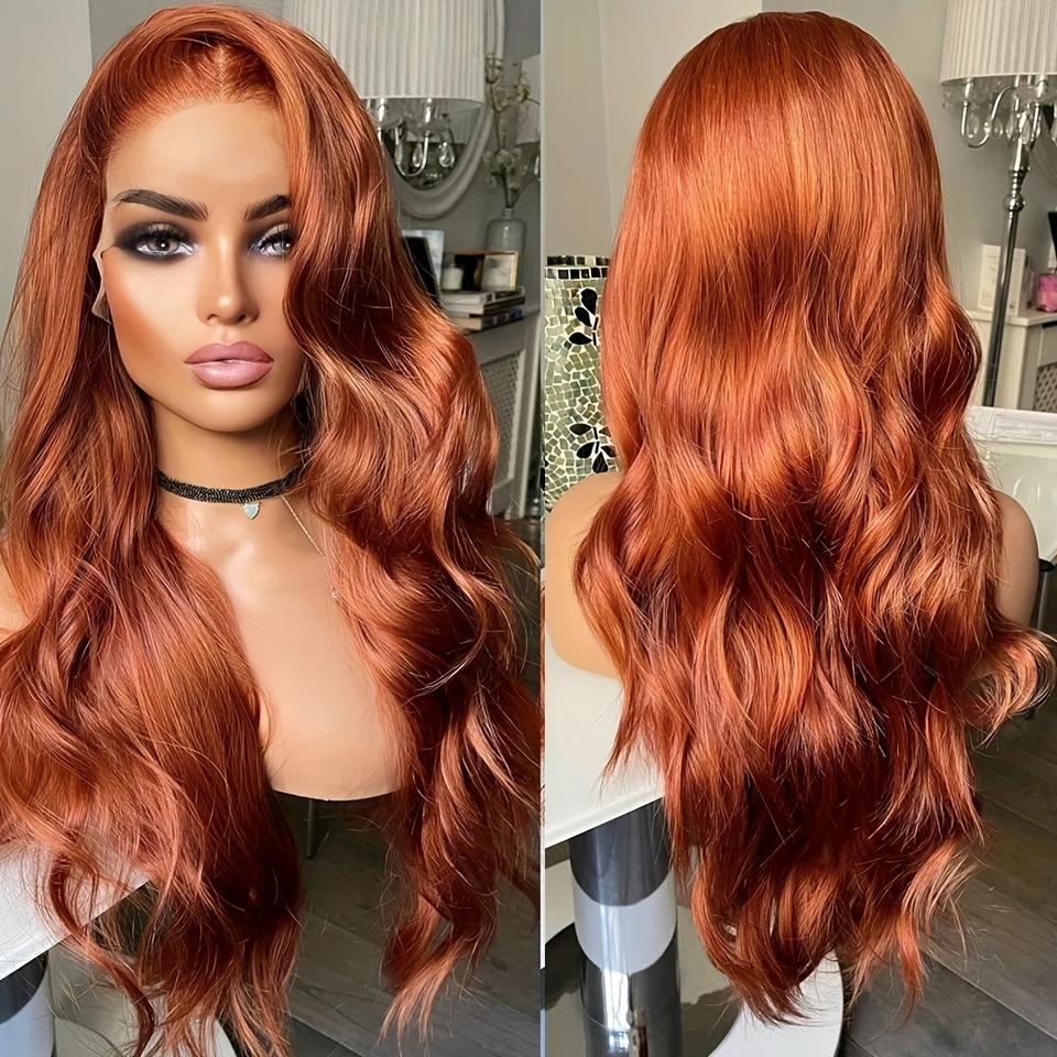 vibrant orange ginger 13 4 lace front wig women long wavy - Temu display picture 1