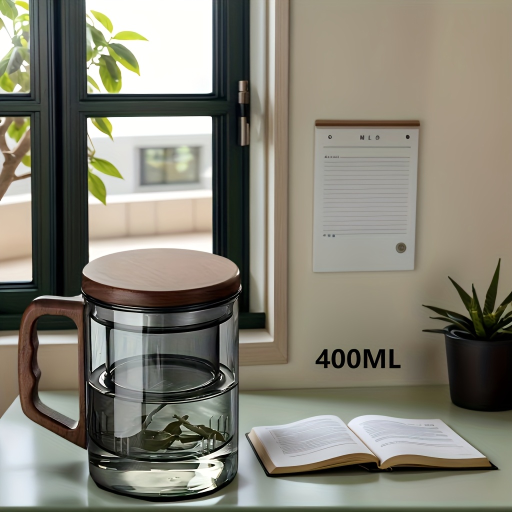 TEMU 1pc Handmade Double-layer Straight Glass Teapot, High-borosilicate Glass Cup, Clear Design, Home/office/gift, Reusable And Dishwasher Safe, Easy