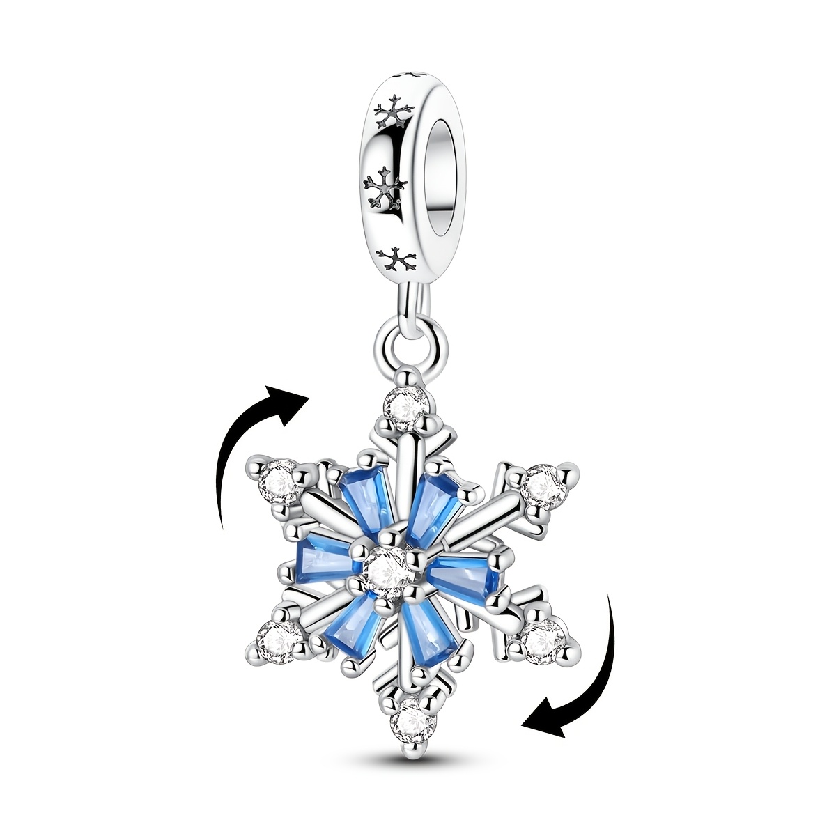 TEMU 1pc Breloques et perles de couleur argentée au design original pour femmes, breloques rotatives de neige, élégance, cadeaux de bijoux, boîte