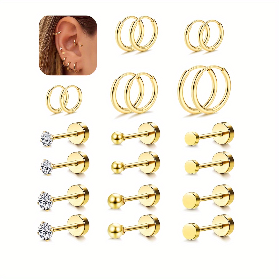 

Small Hypoallergenic For Women And Men, 14k Gold- Surgical Steel Earring Set, 11 Of Small