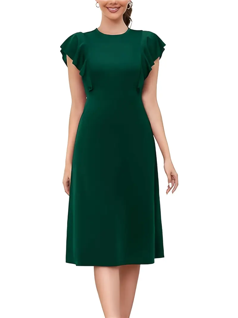 dark green church dress Listha Women's Fall 3/4 Sleeve Midi Dresses Casual Formal Church Wedding Guest Work Clothes Dark Green M, Size: Medium