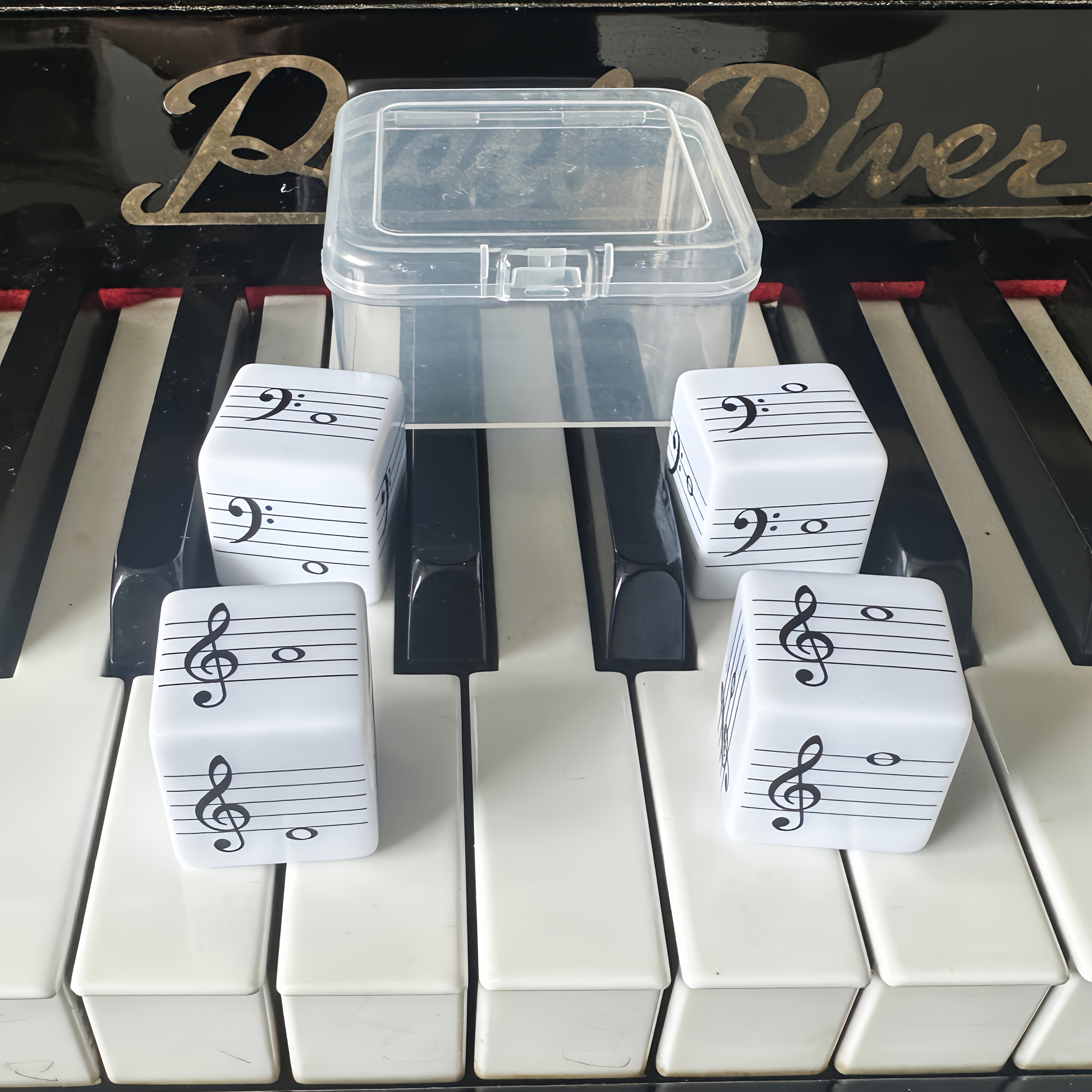 Fun Staff Note Dice, Note Dice, Staff Dice, Symbol Dice, Large Size, Includes 2 Treble Note Dice + 2 Note Dice, Storage Box, Suitable For Staff Learning And Teaching
