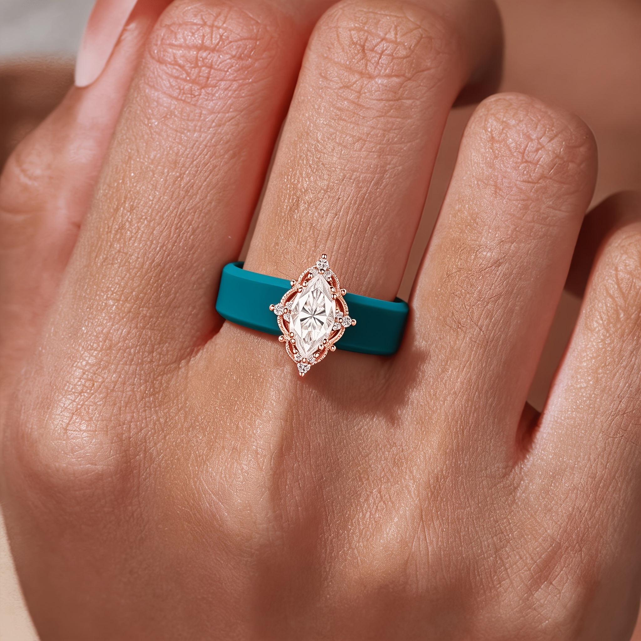 14K Gold-Plated Blue Silicone Ring, Elegant Couple's Vow Ring