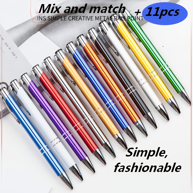 Image of 11pcs Push-type Aluminum Rod Ballpoint Pen Metal Pen Business Pen Signature Pen Gift Pen High-end Pen High-value Pen