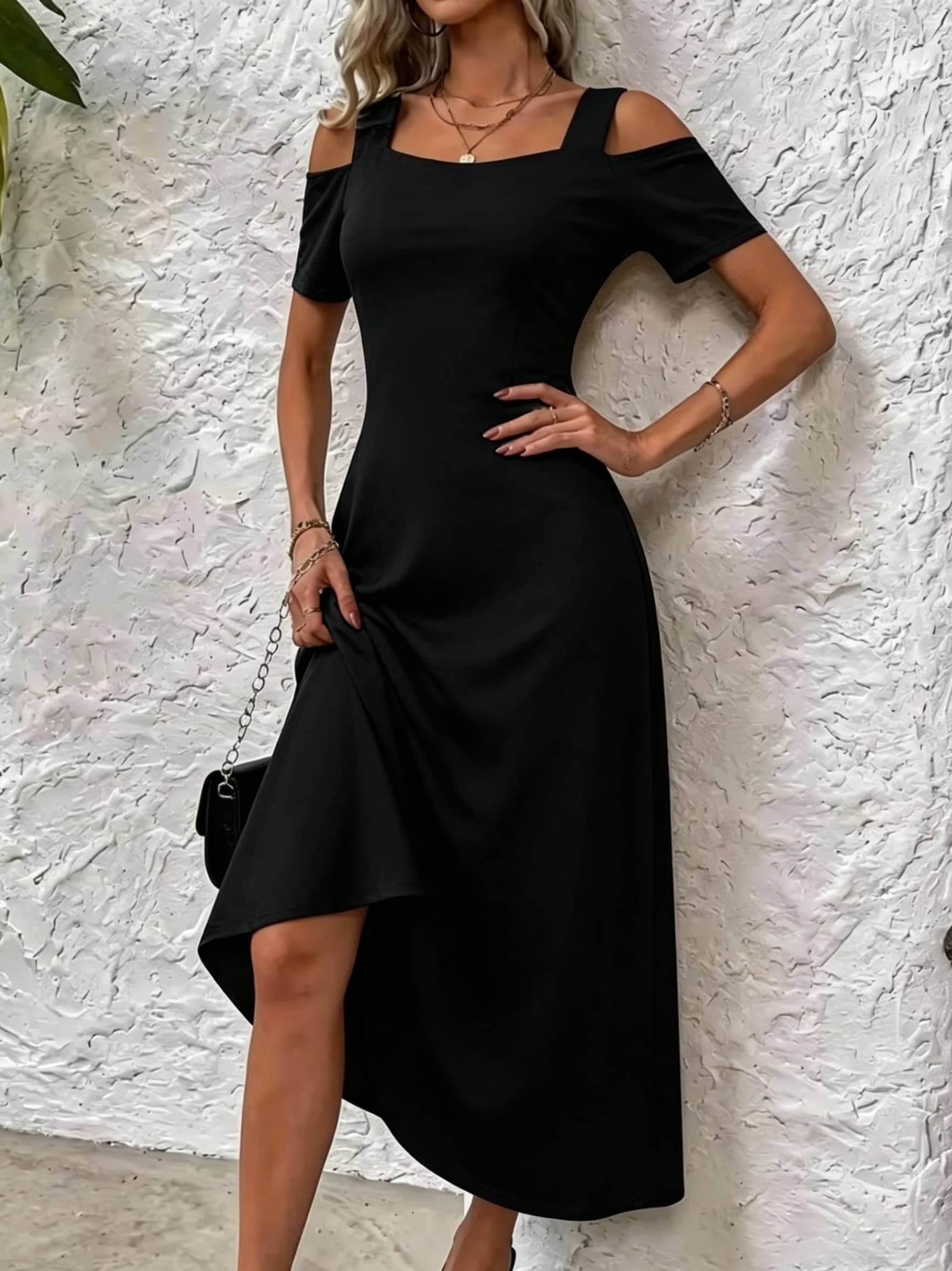 pink black dress Vintage Pink and Black Polka Dot Halter Midi Dress – Modsele