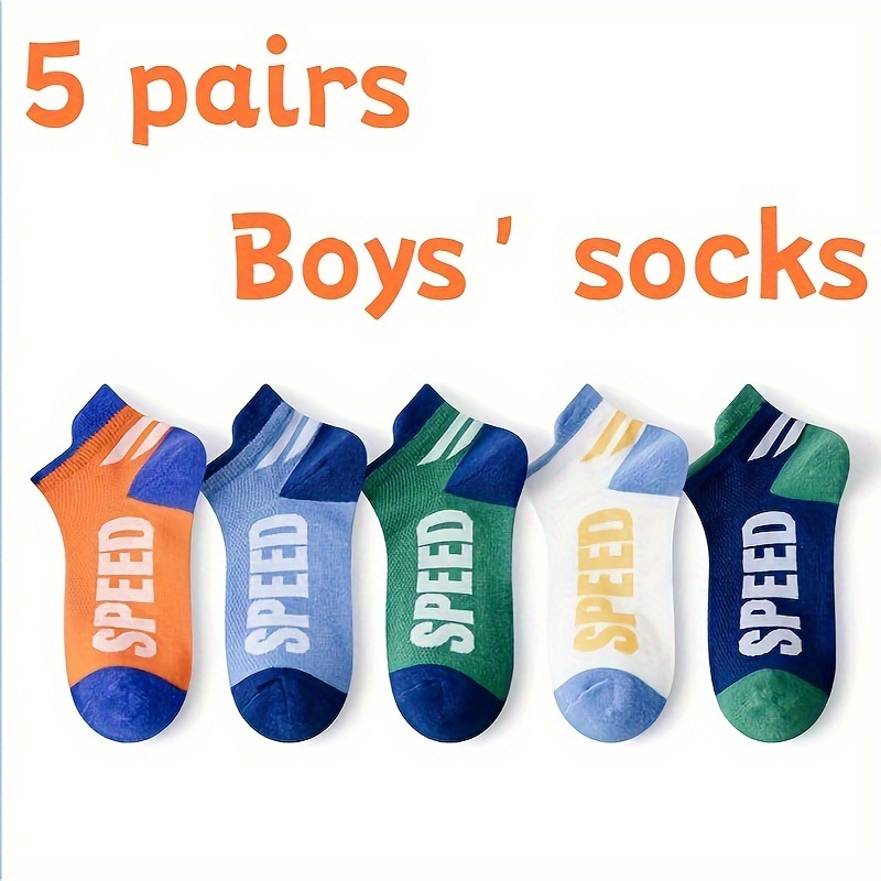 5pairs Boys' Breathable Mesh Crew Socks - Cartoon Design, Polyester, Wear, Cute Socks