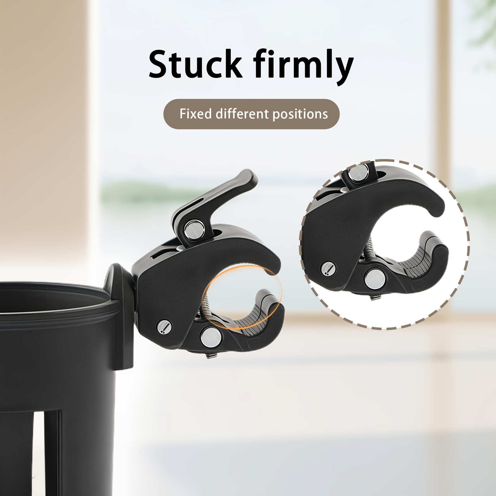 2-in-1 Stroller Cup Holder with Phone Mount, Bottle & Water Cup Rack for Trolley and Bicycle, Durable ABS Material, Black, Secure Dual-Function Design for Parents on the Go