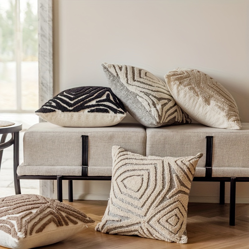 1pc, Bohemian Morocco Easy Modern Geometric Ring Pile Pillow Case, Chenille Plush Soft And Comfortable Ethnic Style Pillow Case, Suitable for Home Sofa Terrace Furniture Bench Sofa Porch Decoration, No Pillow Core