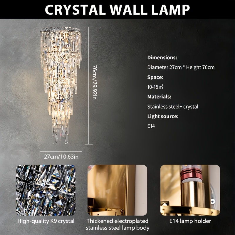 Image of Light Modern Sconces Wall Light Luxury Chrome Wall Lamp E14 Lamp Base Indoor Sconces Fixtures Indoor Wall Lamp Wall Decor For Living Room Bedroom Bedside Hallway(bulb Not Included)