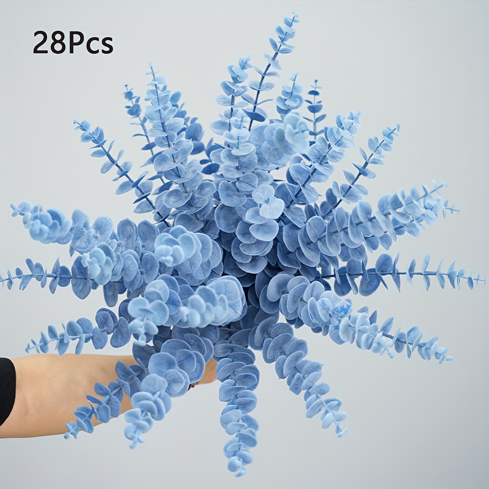 28pcs Realistic Artificial Eucalyptus Stems With Leaves - Blue Eucalyptus Branches Suitable For Wedding, Christmas, Farmhouse Centerpieces, Home Table Decor - Plastic Fake Greenery (no Maintenance)
