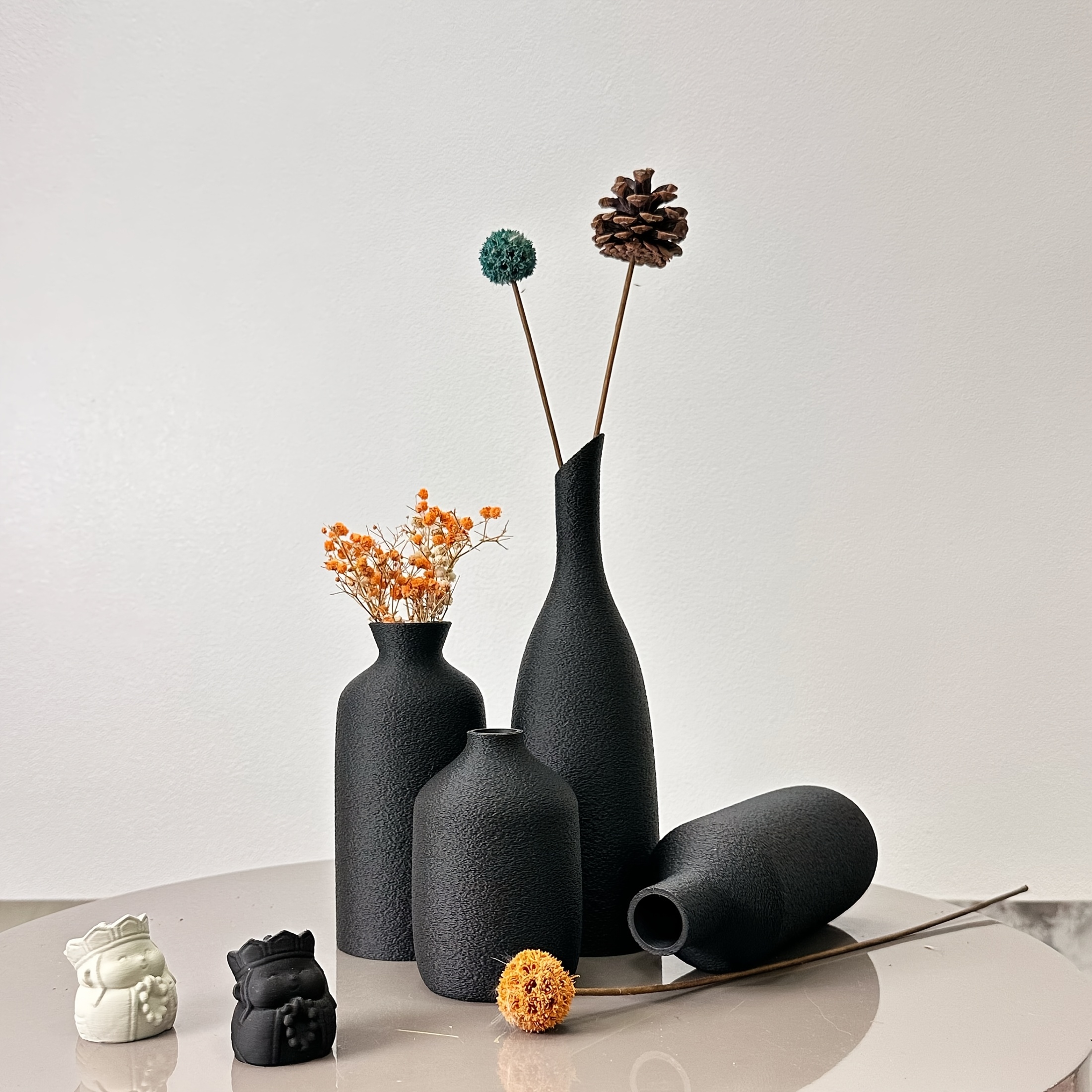 Lot de 4 vases diagonaux en imitation céramique, vases pour composition de fleurs séchées, convenant pour décoration de la maison, ornements de vase, décoration de vase pour vitrine à vin et bibliothèque, ornements de vase pour entrée de porte, décoration de vase de bureau