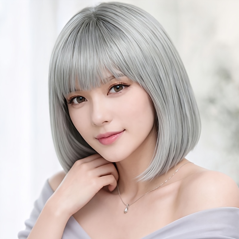 TEMU Bob Grigio Argentato con , 12 Pollici in Fibra Resistente alle Alte Temperature, da Donna Soffice e Voluminosa, Adatta per Tutte per , Uso ,