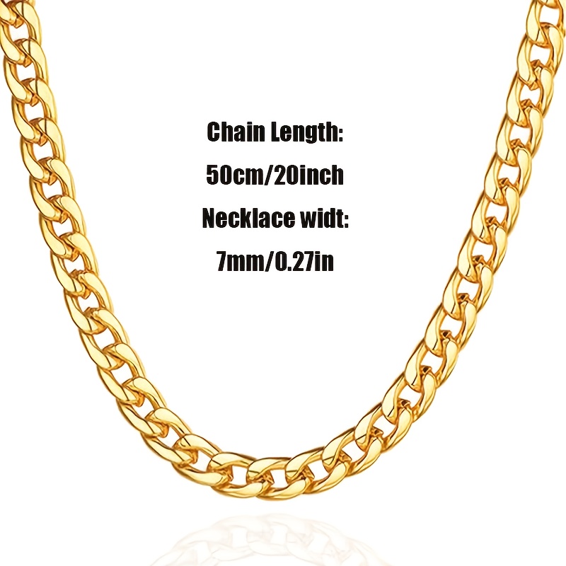 TEMU 925 Silver Women's Necklace 7mm Cuban Chain Golden Necklace Plain Chain Chain Necklace Unisex Fashion Easy Elegant Low-key Hypoallergenic