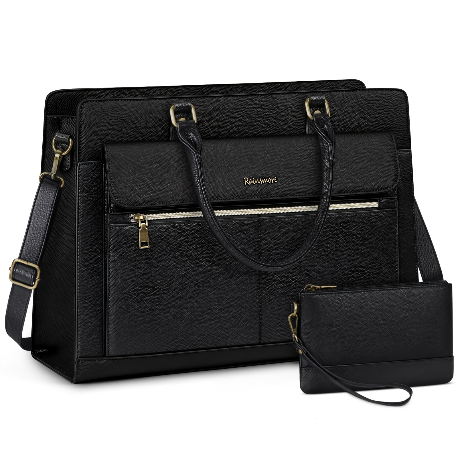 RAINSMORE Women's Laptop Tote Bag - 15.6 Inch Waterproof Leather Work Bag, Office Briefcase With Shoulder Strap