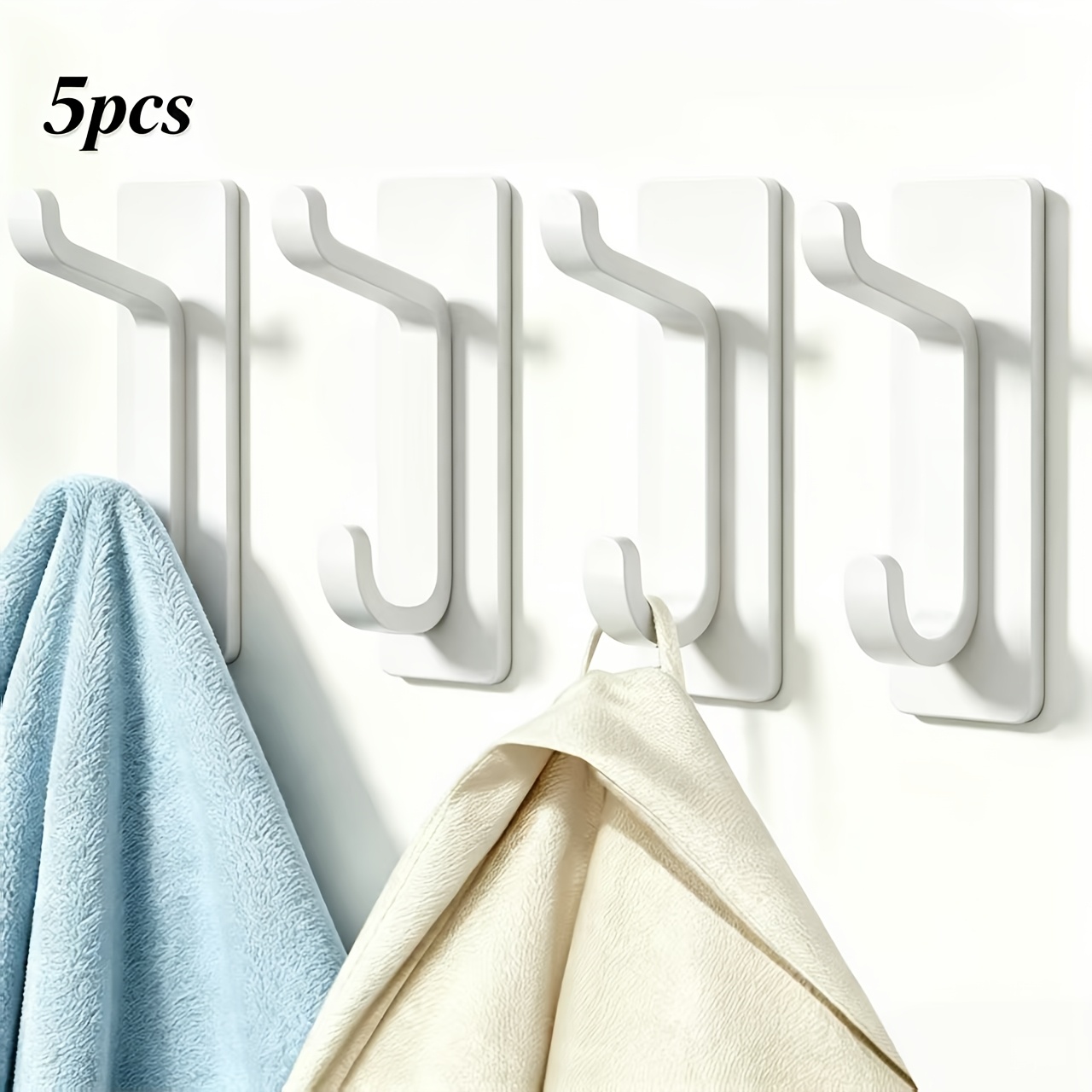 TEMU 5pcs Crochets Muraux Auto-Adhésifs, 2 Couleurs (Blanc, Noir) Disponibles pour Salle de Bain et Cuisine, Crochets Utilitaires pour Manteaux et