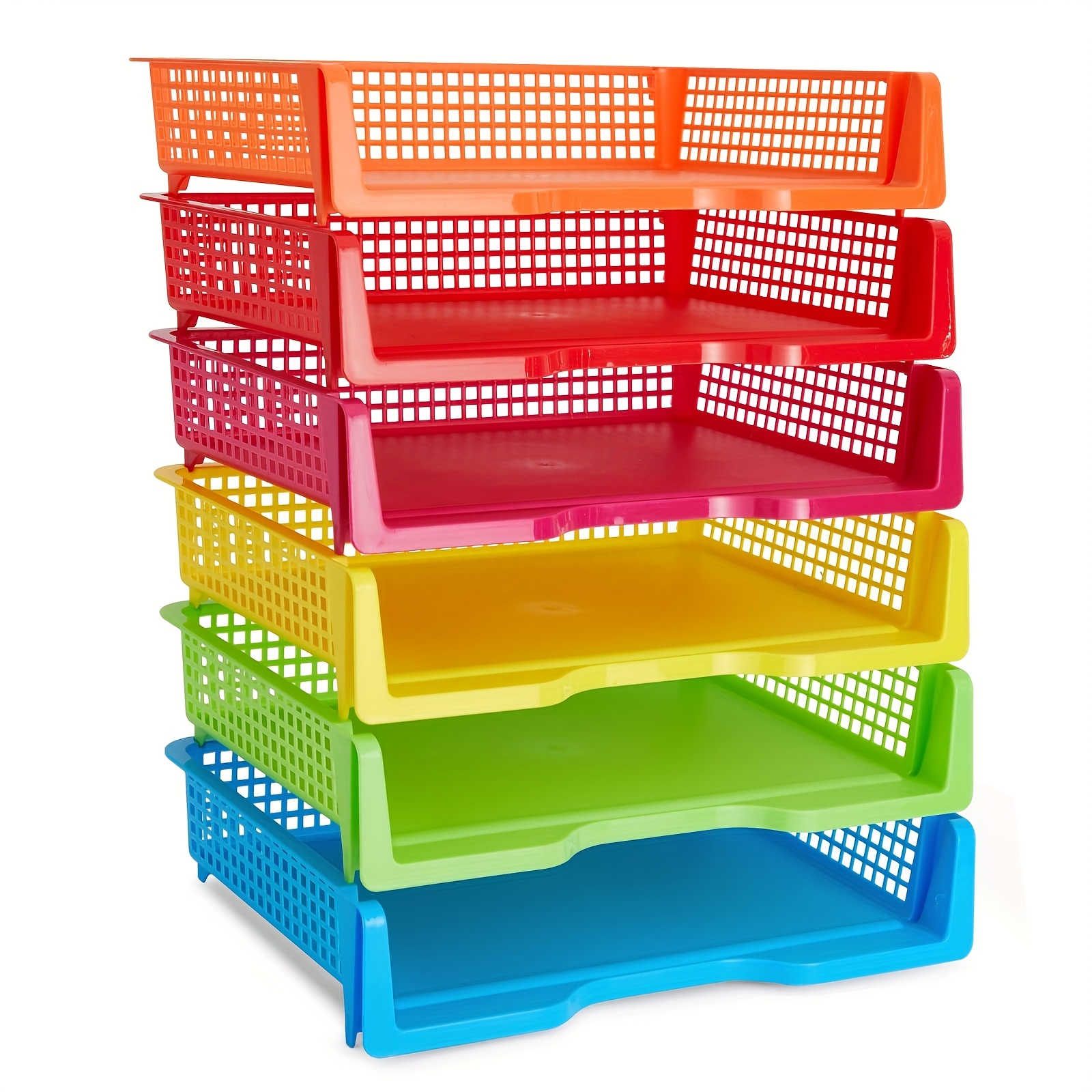 A Collection of 6 Vibrant Rainbow Trays Designed for Teachers to Collect Assignments, Made of Plastic and Suitable for Office Organization (Dimensions: 22.86 X 33.02 X 7.62 cm)
