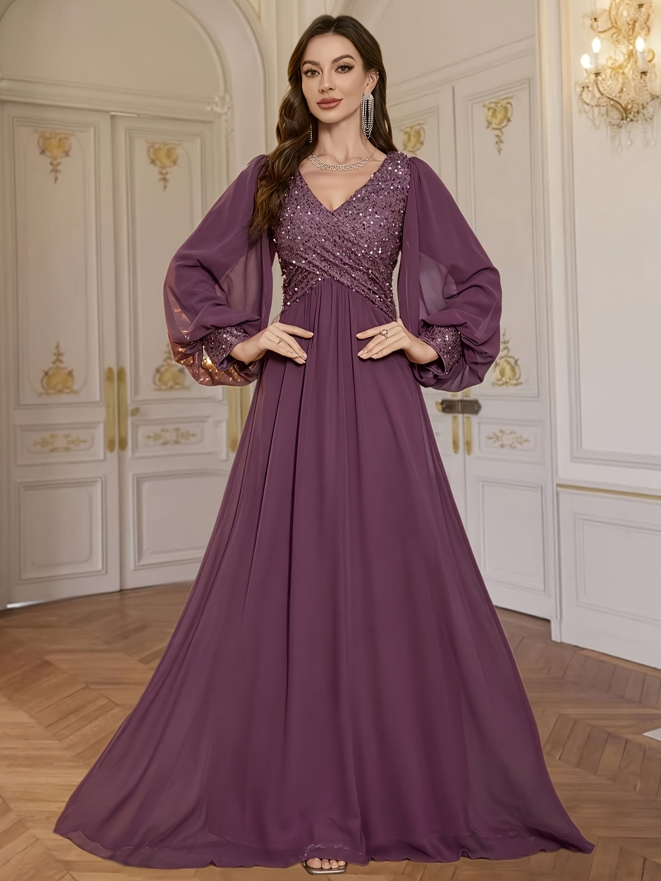 v neck dresses formal Wedtrend Women A Line V Neck Short Sleeves Floor Length Chiffon Bridesmaid Dress  Formal Dress – WEDTREND main image 1