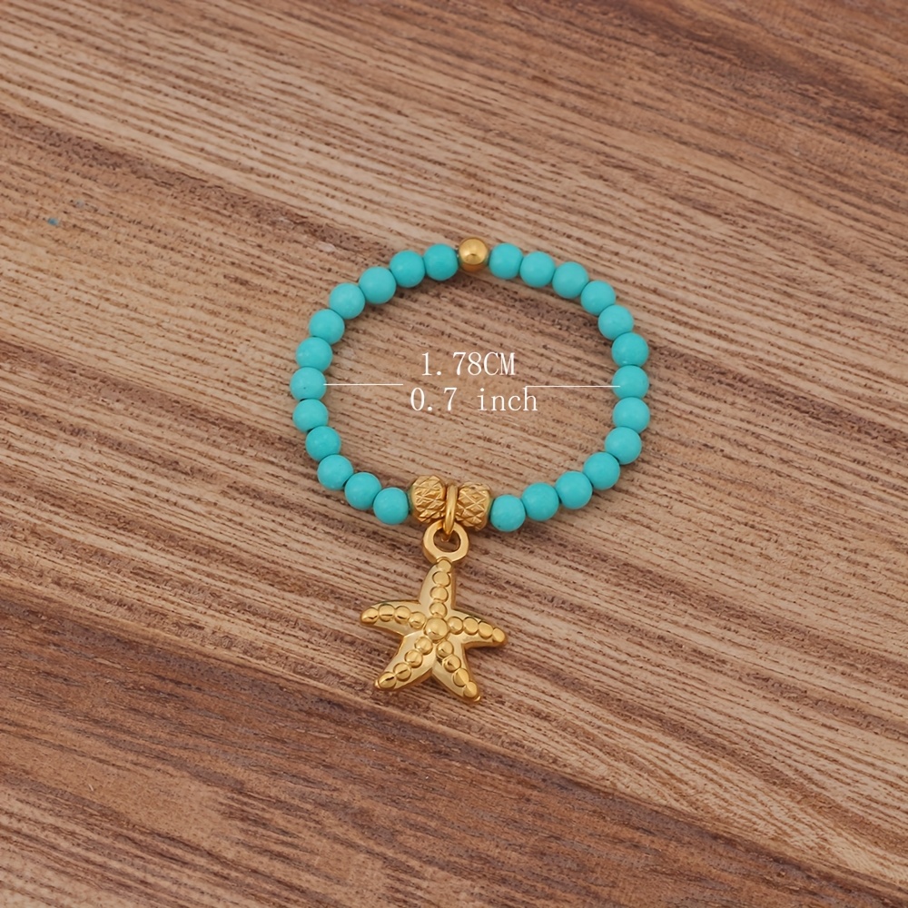 Ocean Style Beaded Ring - Adjustable Turquoise Stone Ring with Charms