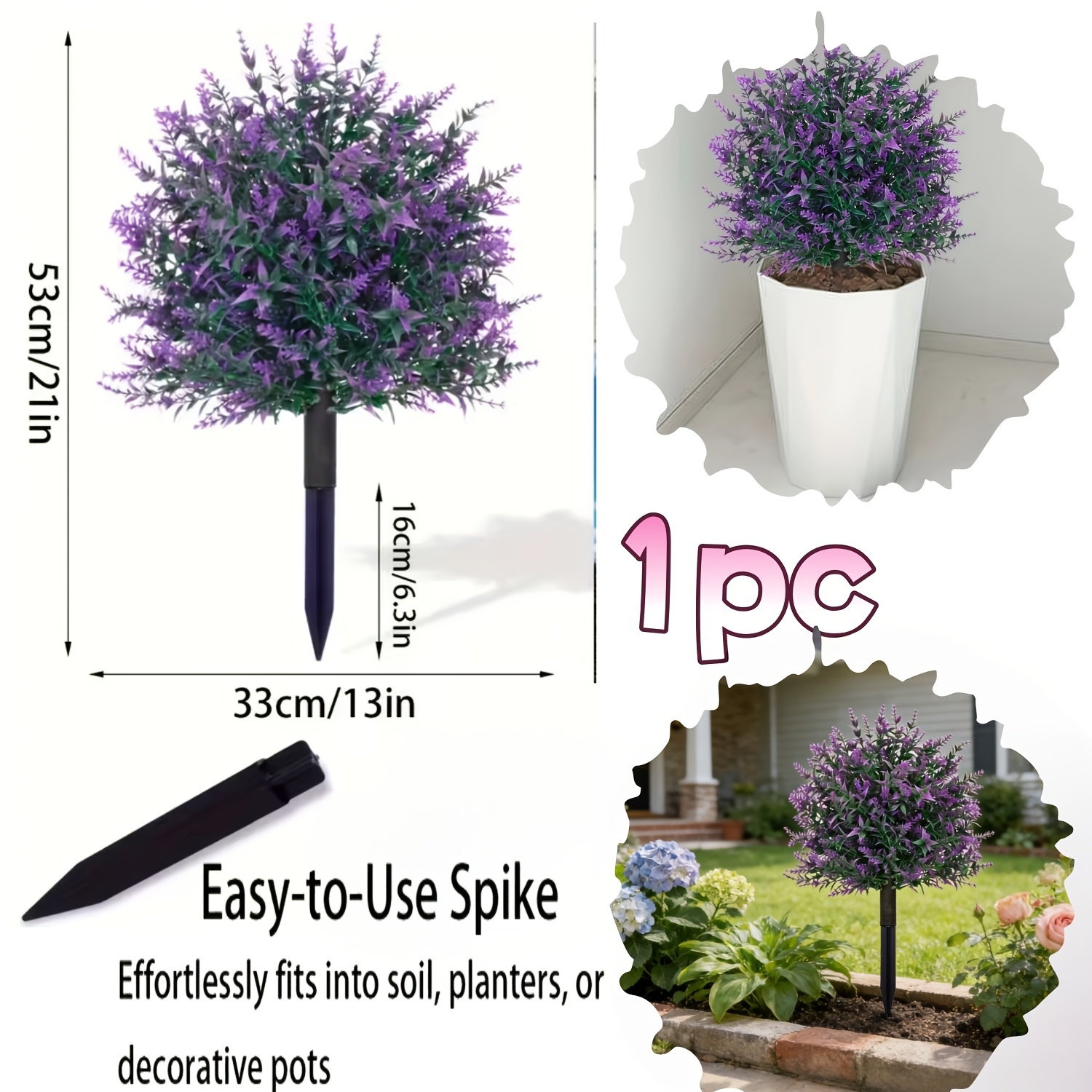 Image of 1pc Purple Lavender With Ground Spikes Set - Straight Insert Artificial Bouquet With Ground Stakes - Suitable For Porch Indoor Balcony Courtyard Fake Tree, Outdoor Garden, Terrace, Porch, Halloween