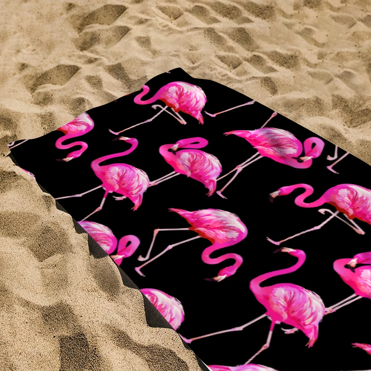 Black Flamingo Beach Towel Microfiber Seaside Summer Design_voghion.com