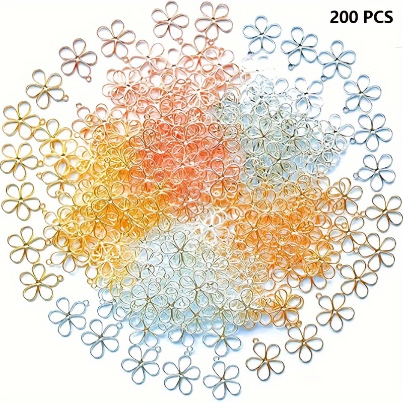 Image of 200pcs Open Back Bezel Flower Pendants Alloy Hollow Frame Petal Charms For Diy Resin Pressed Flower Necklace Earring Bracelet Jewelry Making