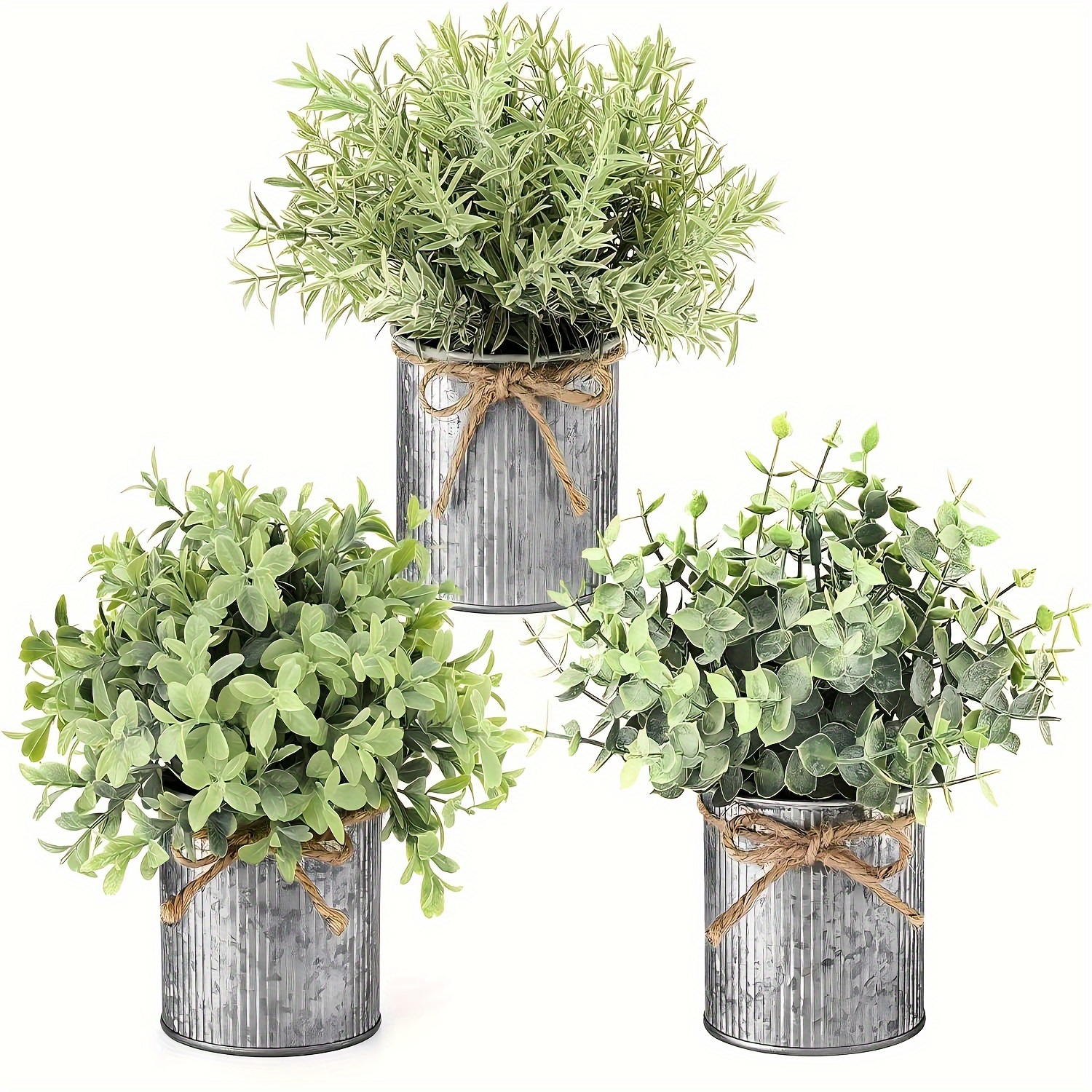 

3pcs Potted Artificial Eucalyptus Tree, Galvanized Flower Pot Desktop Center Decoration Suitable For Shelves, Offices, Home Decoration