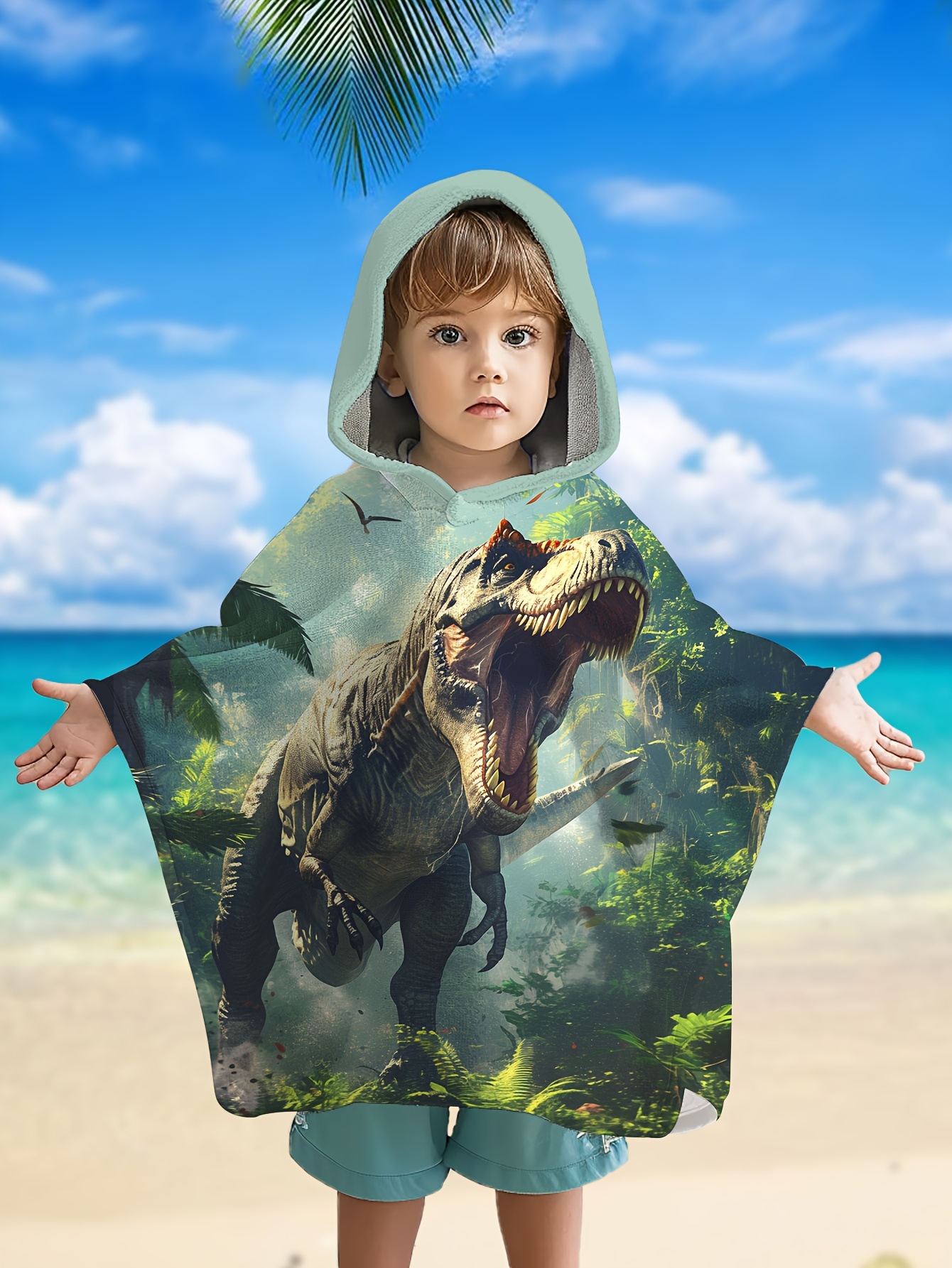 Mens Dinosaur Towel Poncho Dinosaur Hooded Beach Towel Soft Cozy