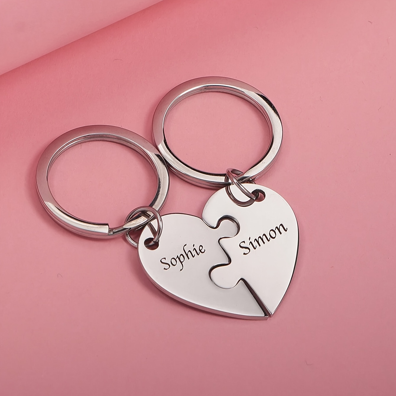 TEMU Custom Personalized Name Engraved Heart-shaped Puzzle Keychain, High-end Home Gift Made Of Engraved Stainless Steel, Stylish And Vintage, Easy