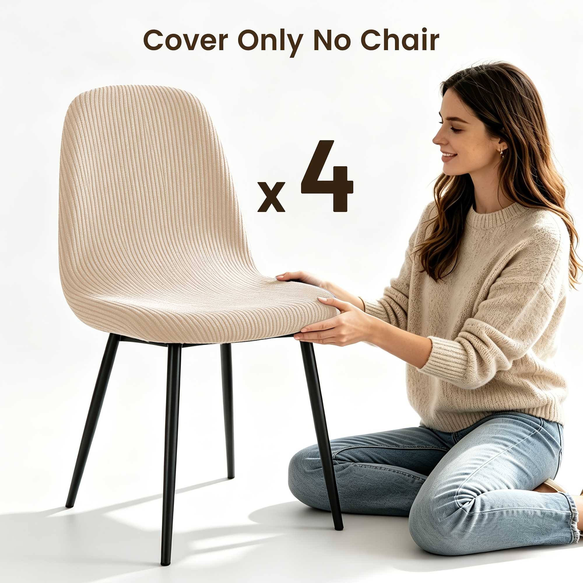 TEMU 4/6pcs Housses de Chaise Extensibles, Protections de Chaise de Salle à Manger à Fleurs Rayées, Tissu Élastique Épaissi Lavable, Décoration de