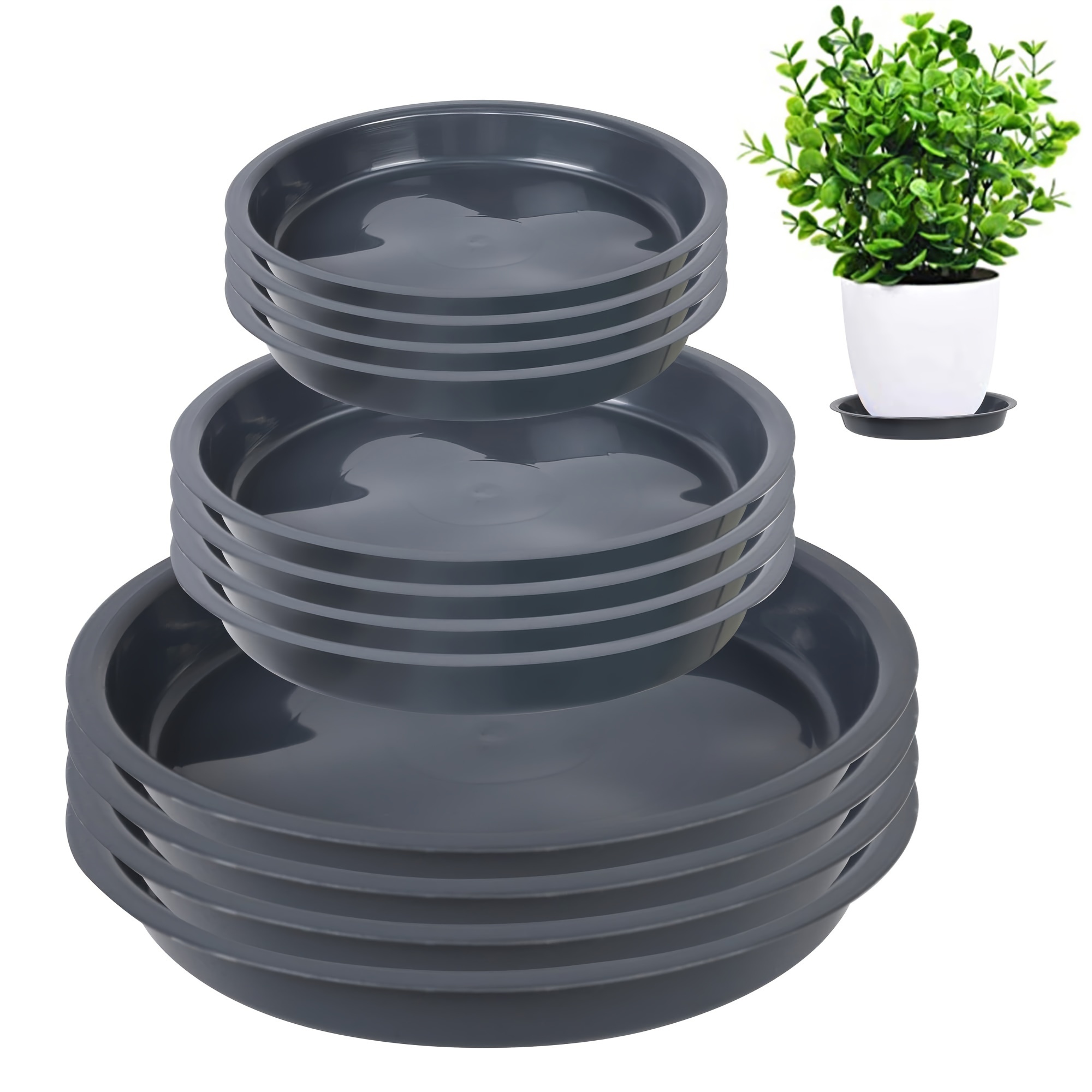 

12pcs Round Plastic Saucers - 6", 8", 10" Trays For & , Collects And Drainage