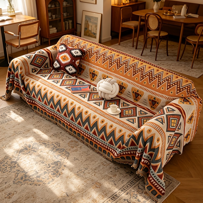TEMU 1pc Bohemian Style Sofa Cover, Soft And Skin-friendly, Use, Pet-friendly, Suitable For Room Decor, 1/2/3/4/5-seater Available
