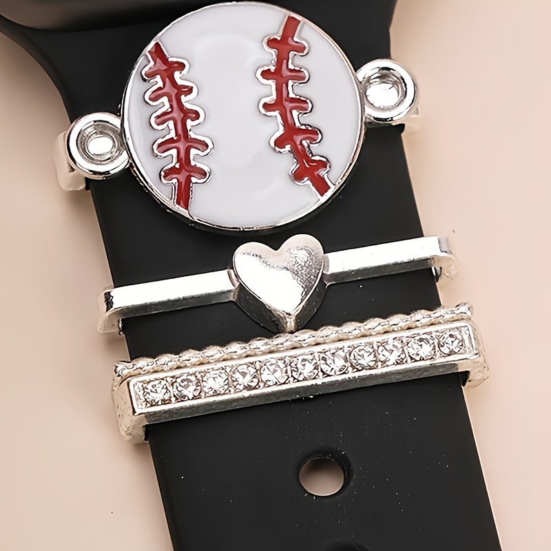 

4pcs/set New Style Silvery Baseball Design Watch Band Charms Decoration For Iwatch Bands Accessories For Galaxy Watch Series Strap Decor Ring