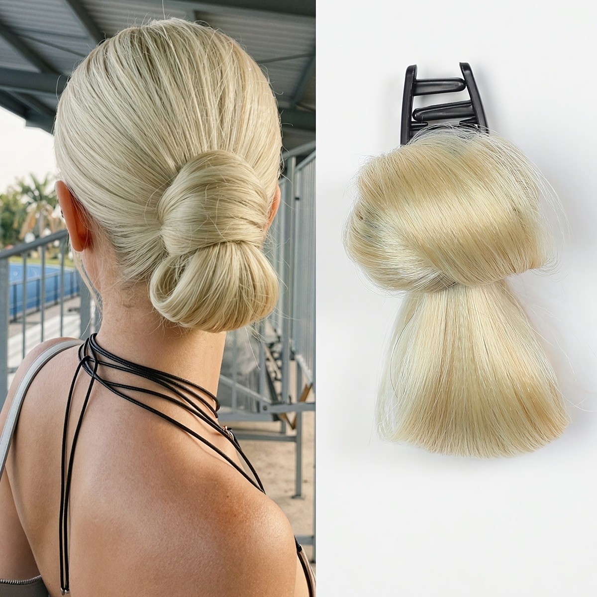 TEMU Women's Clip-on Low Bun Fake Hair, Slouchy Hairstyle Bun, New Fashionable And Elegant Styling Tool, Made Of High-temperature Smooth Synthetic