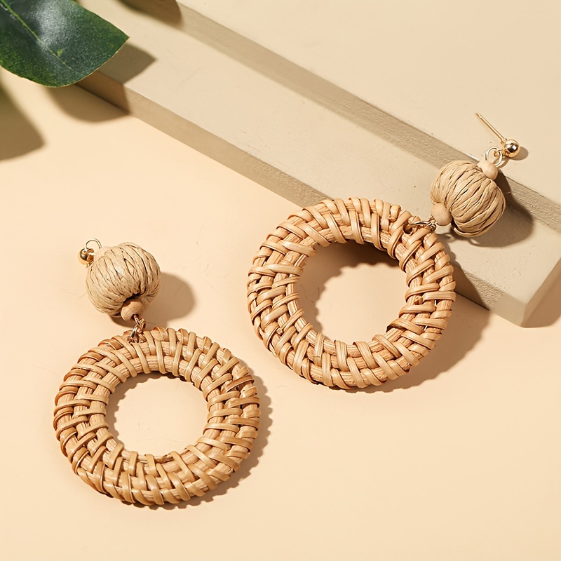 Handmade Bohemian Woven Geometric Rattan Earrings