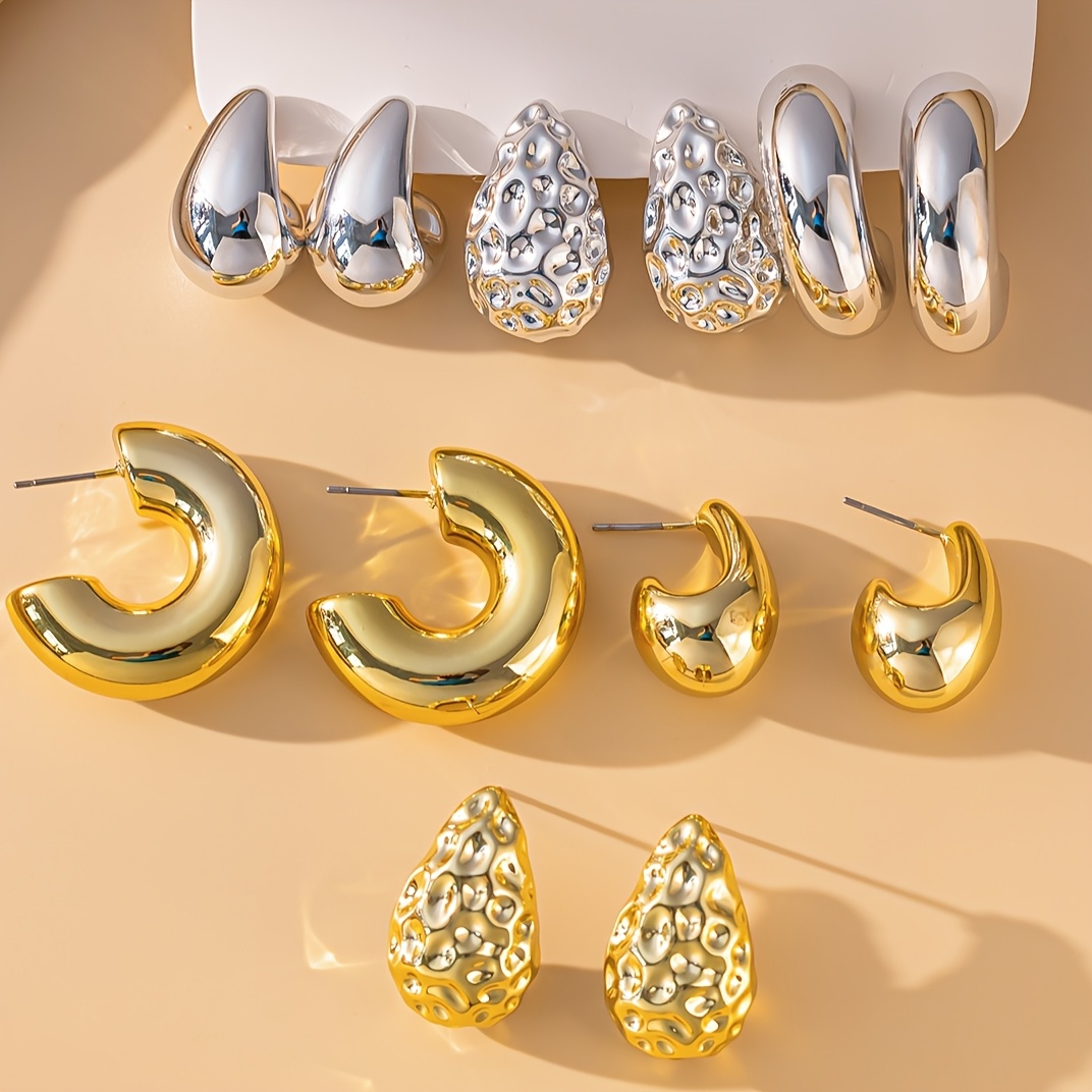 TEMU 6 Pairs Of European And Fashionable, , Creative Teardrop And Pattern Earrings