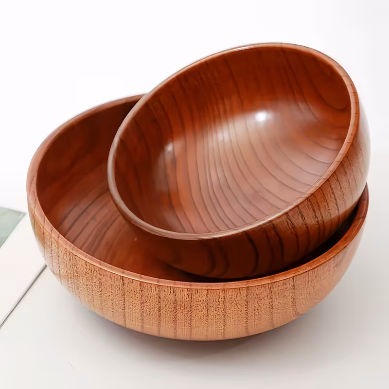 handcrafted solid wood round bowls large salad bowls noodle bowls soup bowls dessert and fruit salad bowls vintage wood bowls for home kitchens and hotel restaurants Product details 3