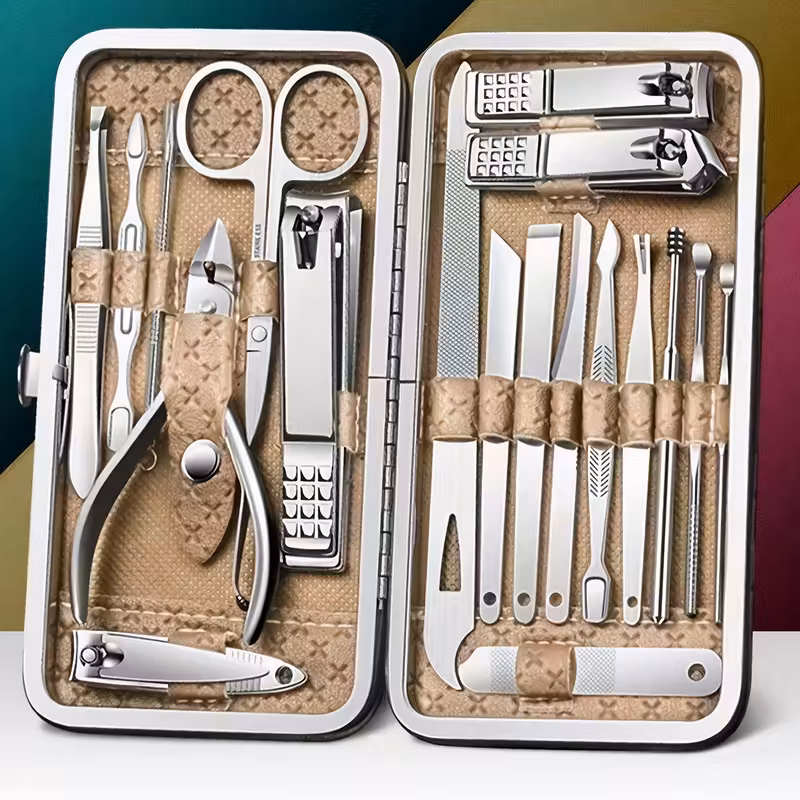 19pcs professional manicure pedicure set stainless steel nail care kit with cuticle nippers clippers files grooming tools for toenails precision trimming shaping home halloween and christmas gifts nail tech nail supplies professional nail polish for women beginner nail kit nail supplies set Product details 8