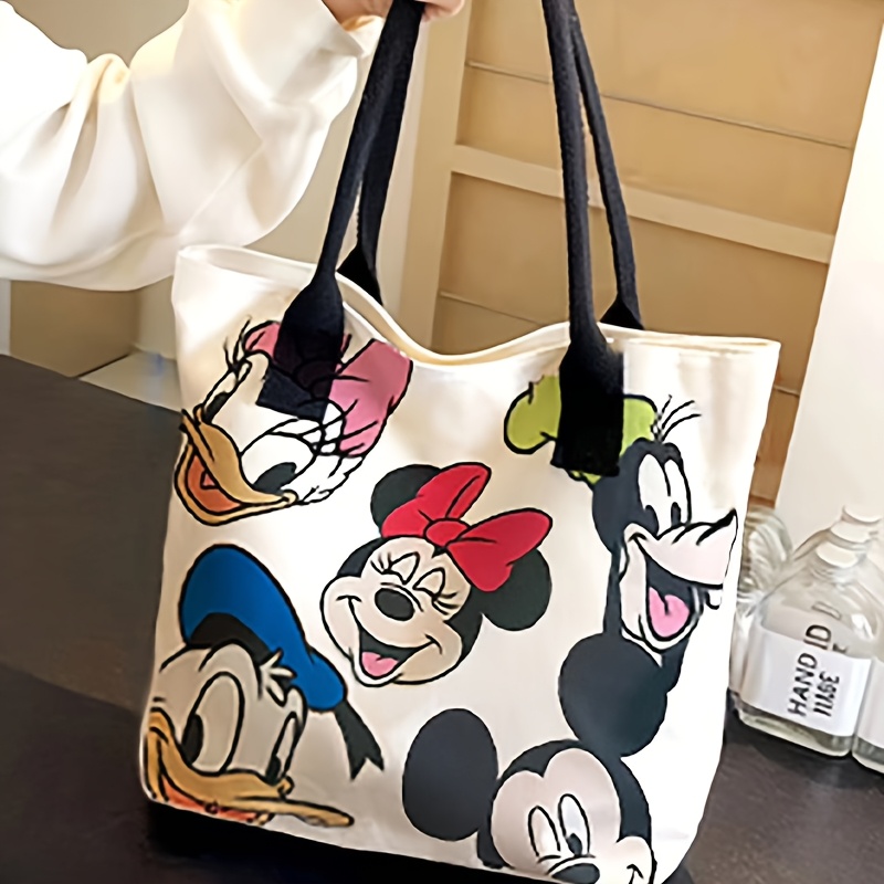 Mickey & Minnie Mouse Large Tote Bag - Colorful Cartoon Design, Spacious Zipper Closure Shoulder Bag for Women, Durable with Reinforced Edges, Hand Washable for Shopping, Travel & Daily Use, Sturdy Handles, Bag
